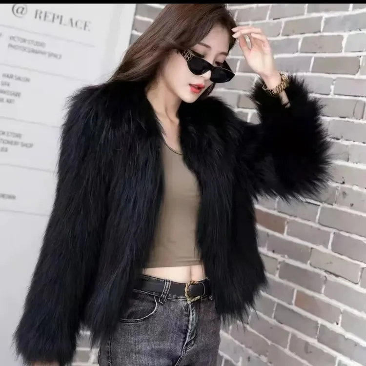 白貉毛双面编织加密加厚女装外套气质时尚百搭