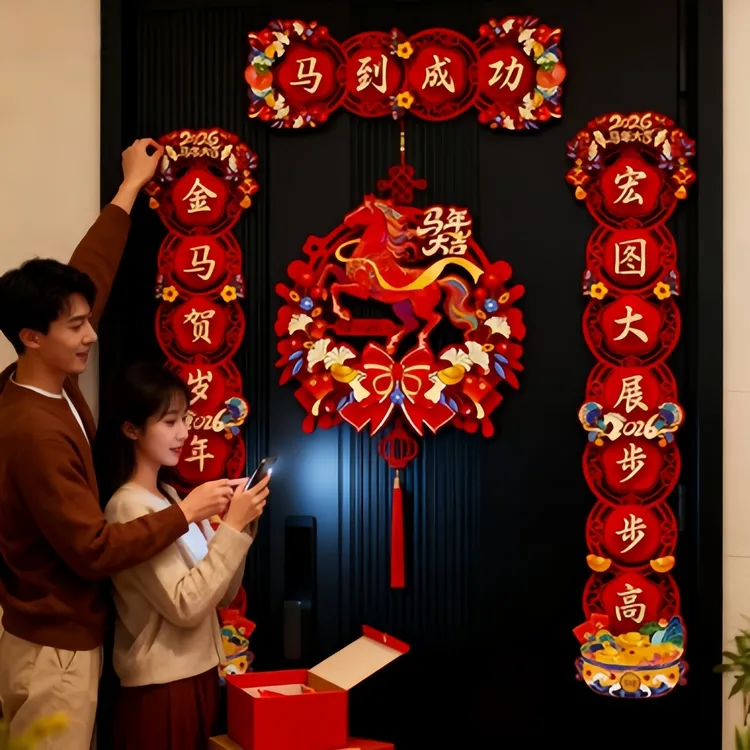 磁吸立体马年对联春联新年春节入户大门福字门贴装饰