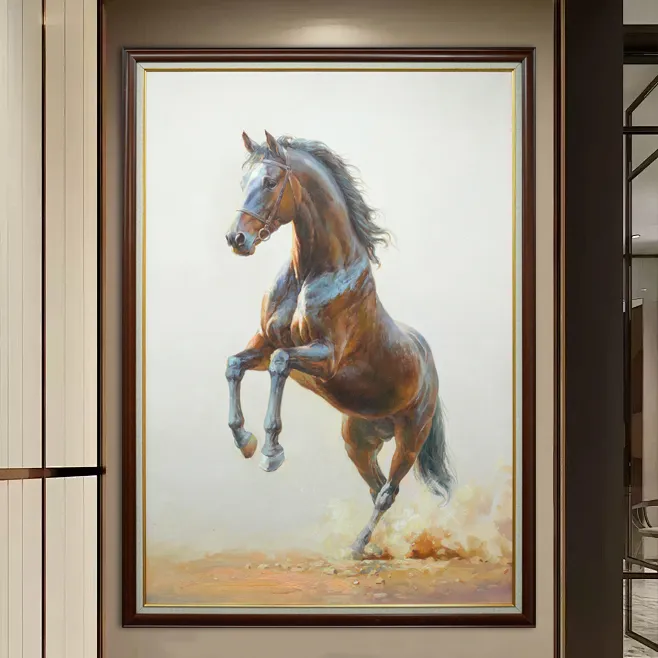 【劲蹄凌霄】林德华油画的肌理版画马到成功挂画