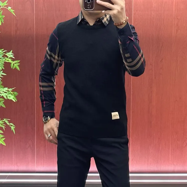 【8820】男士欧货秋冬款一体针织假两件T恤衫