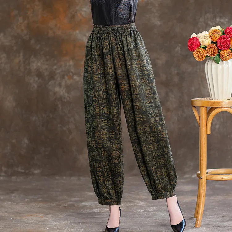 花罗香云纱休闲裤女2025夏季新款松紧腰灯笼裤复古桑蚕丝真丝裤子