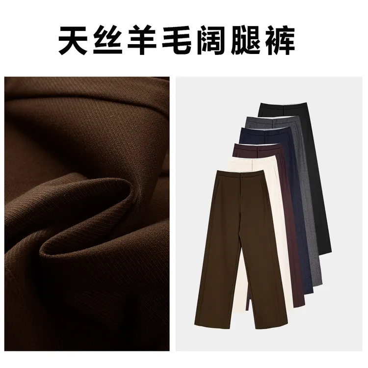 【口碑挂腰裤】定织定染天丝羊毛抗皱窄版直筒阔腿裤2025秋上新