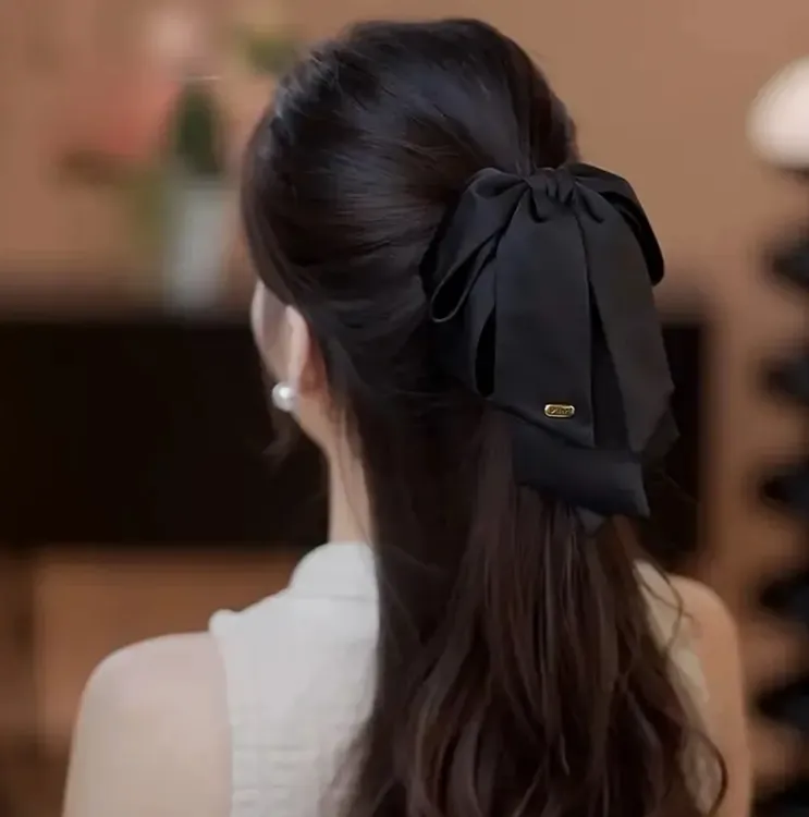 韩版新款蝴蝶结风韩范高级感缎面高颅顶发饰头饰马尾抓夹简约头饰