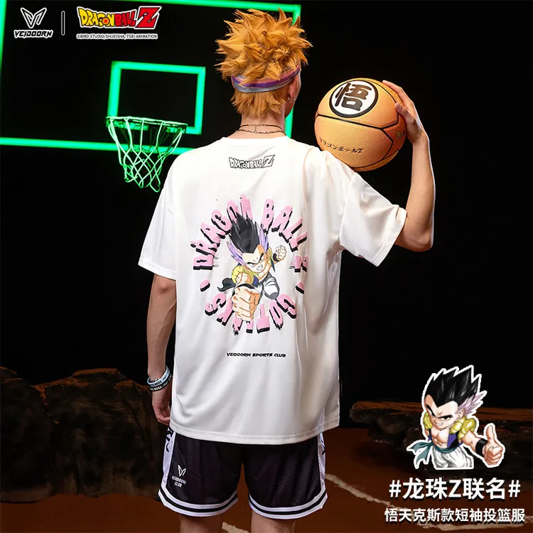 维动龙珠Z联名款短袖投篮服T恤男美式篮球速干训练运动跑步上衣V
