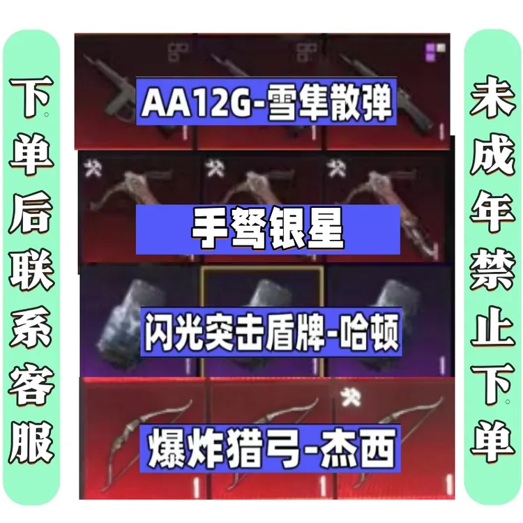 和平吃鸡游戏雪隼AA12喷子闪光突击盾牌哈顿爆炸猎弓杰西AUG