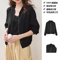 100桑蚕丝真丝电力纺时尚气质休闲百搭拉链长袖防晒外套WT02