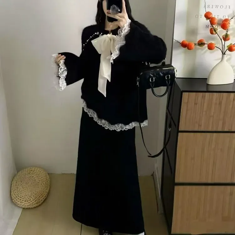 8030-2025年冬季新款时尚洋气显瘦设计感上衣+半身裙两件套