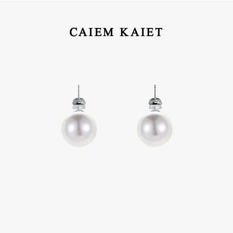 CAIEM KAIET 925银耳饰 澳白色施家珍珠耳钉女法式复古气质耳环