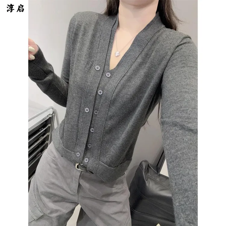 淳启设计感领假两件开衫女休闲显瘦宽松洋气针织衫长袖上衣打底衫