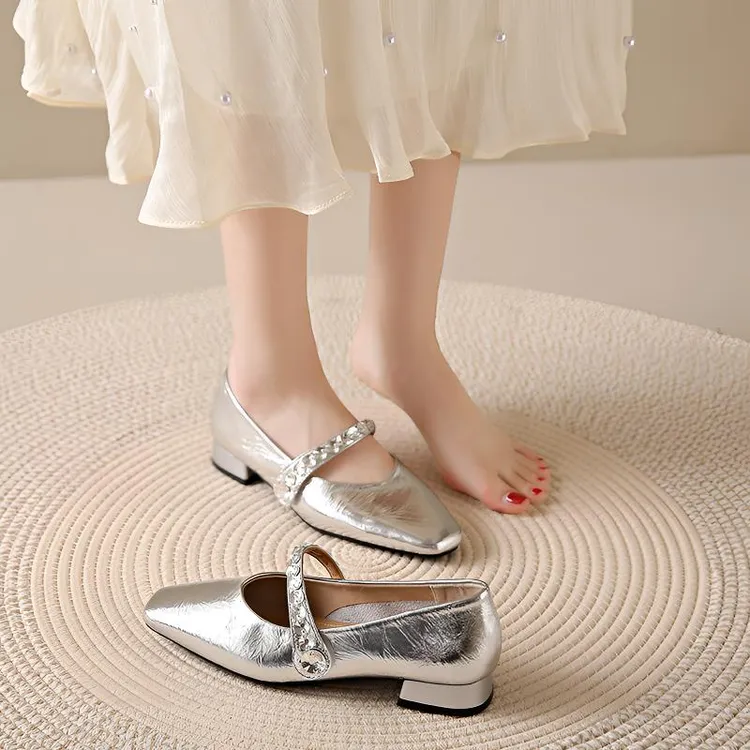 尖头单鞋法式浅口高跟女鞋百搭方头一直地带小香风豆豆鞋平底鞋