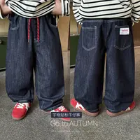 棉小班童装秋款韩版字母贴标中小童休闲裤百搭儿童牛仔裤AQ5048