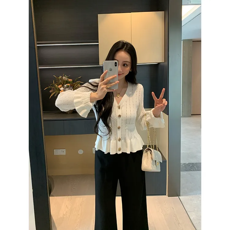 XINYI【希尔维亚】秋季高定V领针织开衫女显瘦百搭毛衣X625Z13745
