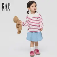 Gap女幼童2025秋季新款小熊刺绣娃娃领纯棉长袖T恤儿童DR装829450