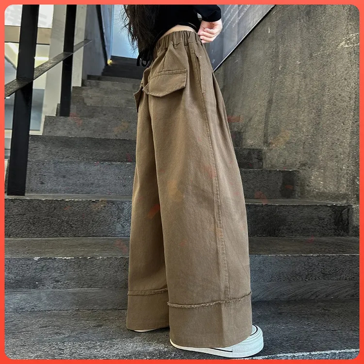 童装新款女童秋装潮流高腰裤子2024新款女孩大童韩系春秋阔腿裤直