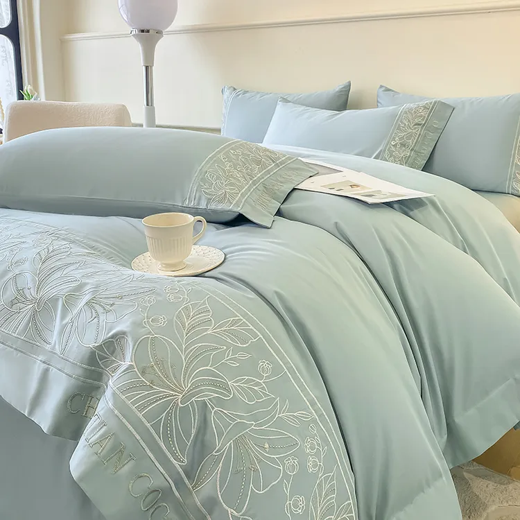 富安娜高级感母婴级A类200支长绒棉四件套刺绣被套全棉床上用品