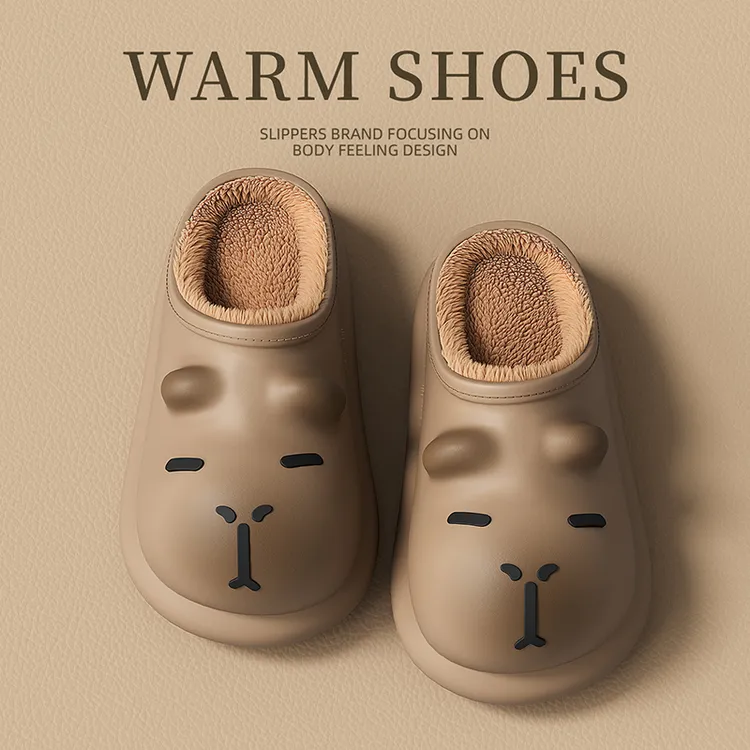 猫力卡皮巴拉男童防水棉拖鞋儿童保暖防滑厚底亲子款毛绒拖鞋女童