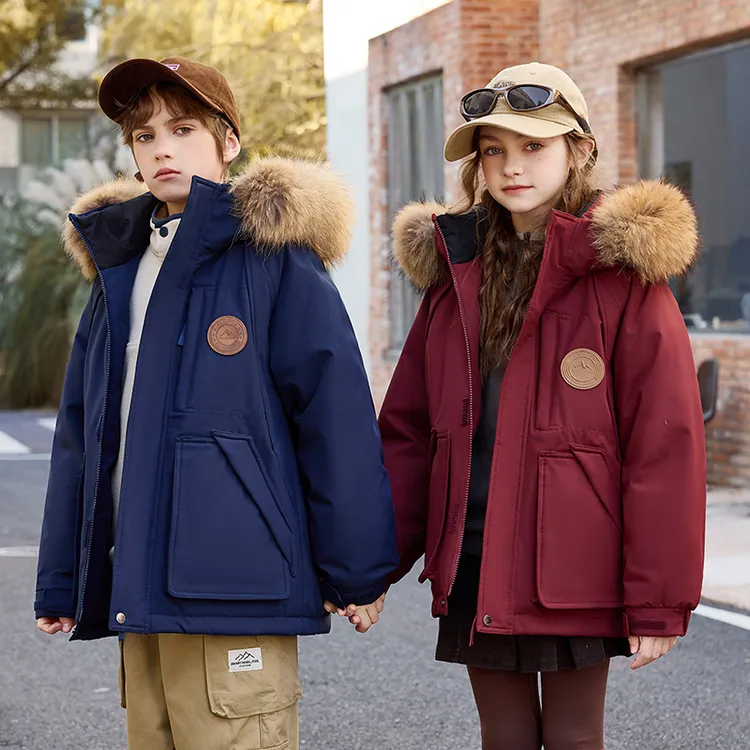 新款90白鸭绒中大童儿童羽绒服中长款男童女童冬季加厚洋气外套