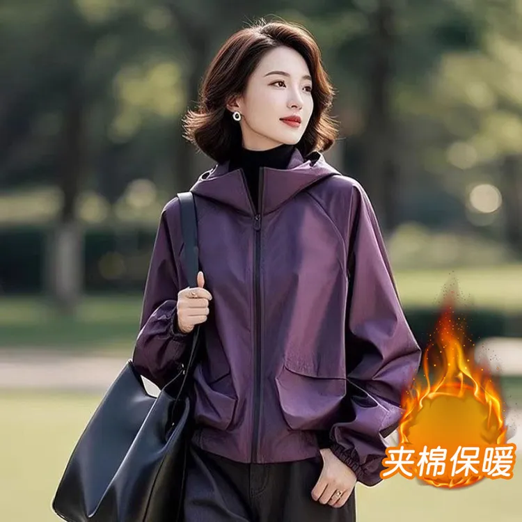 【黄小西】03夹棉保暖今年流行爆款外套女2025新款百搭连帽冲锋衣