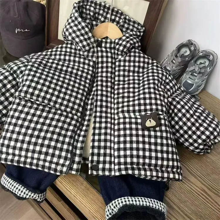 儿童格子棉衣男女童2025秋冬新款中小童洋气加绒夹棉宝宝棉服外套
