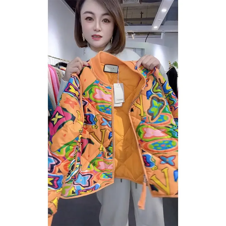 洋气百搭显瘦字母印花棉服外套欧洲站2025春季新款时尚休闲上衣潮