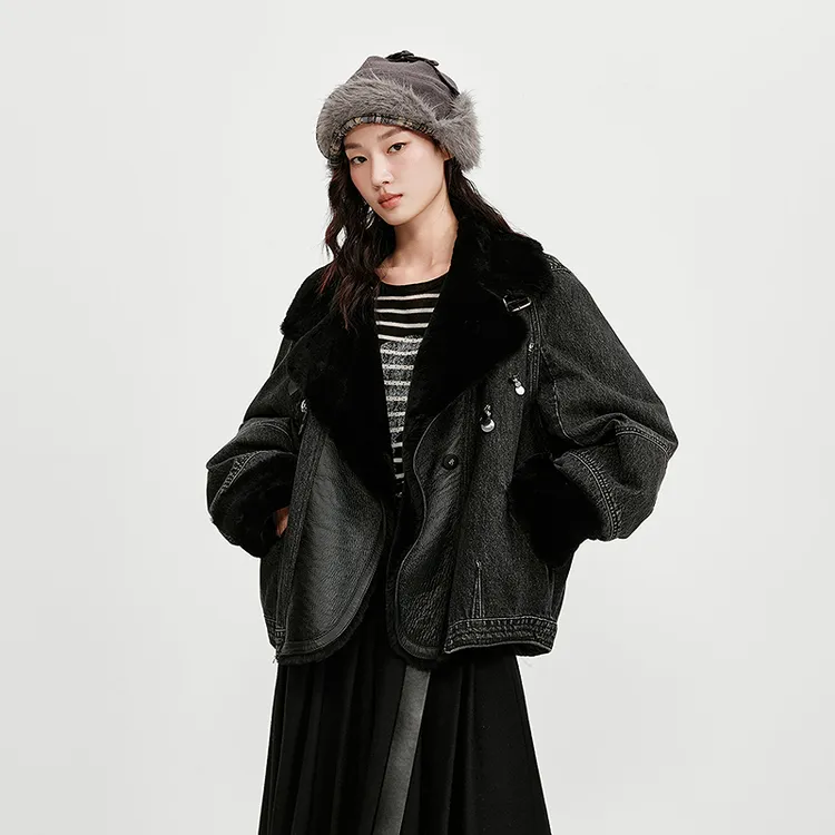 【商场同款】HPLY荷比俪牛仔羊毛毛皮轻羽鹅绒羽绒服HMF43560075