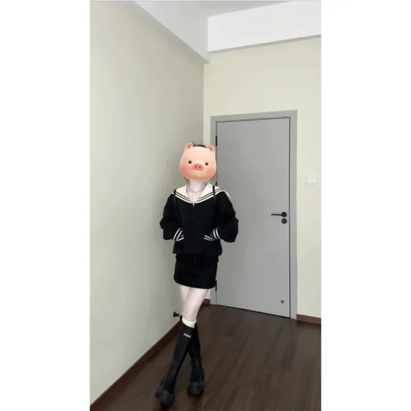 2025秋冬新款慵懒风百搭海军领学院风黑色卫衣套装女秋外套