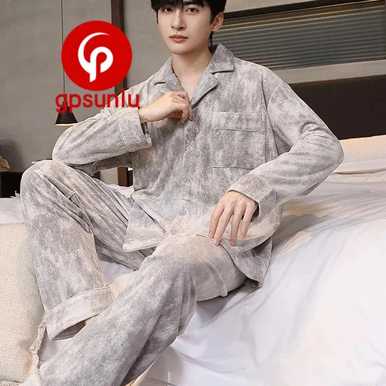 GPsunlu海岛绒睡衣男款2026新款冬季加厚青少年男士珊瑚绒家居服
