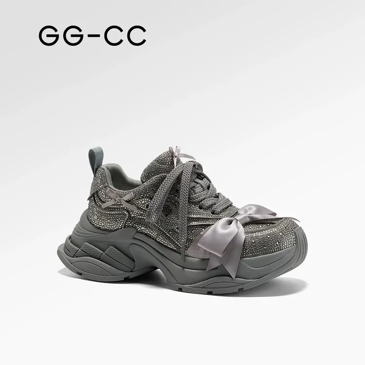 GG-CC【蝶翼量子】2025秋季新款潮流碎钻厚底老爹鞋女款百搭休闲鞋