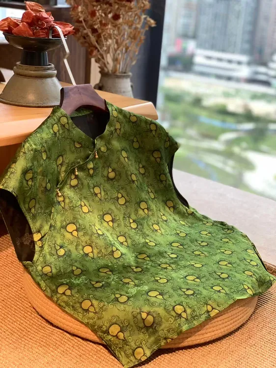 漱玉国风【琉璃】复古国风绿色多宝葫芦香云纱斜襟盘扣新中式背心