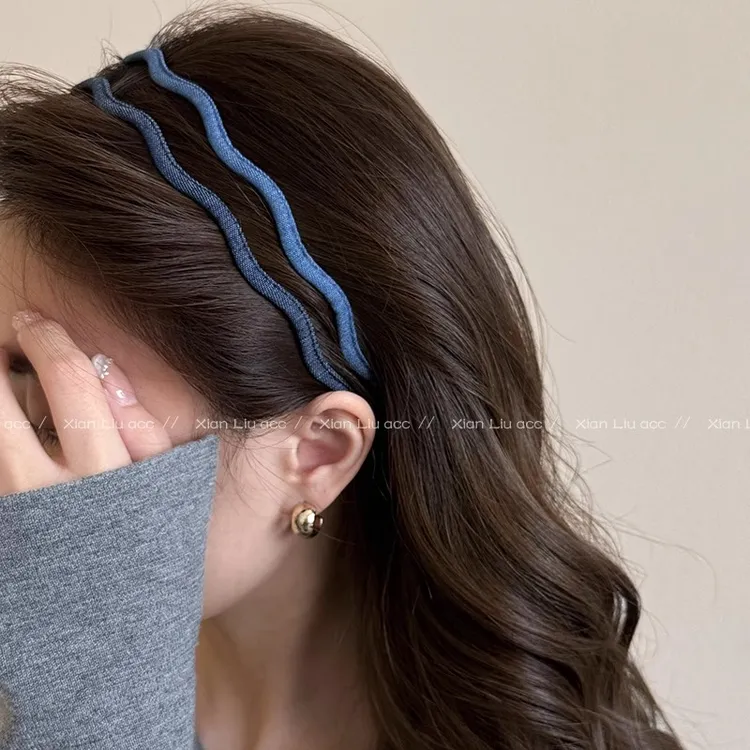 气质细款牛仔布波浪发箍女简约气质百搭压发卡新款高级感洋气时尚