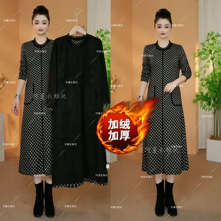 【衣雅严选】8082-2449#加绒加厚罗马锦棉保暖显瘦显高大码连衣裙