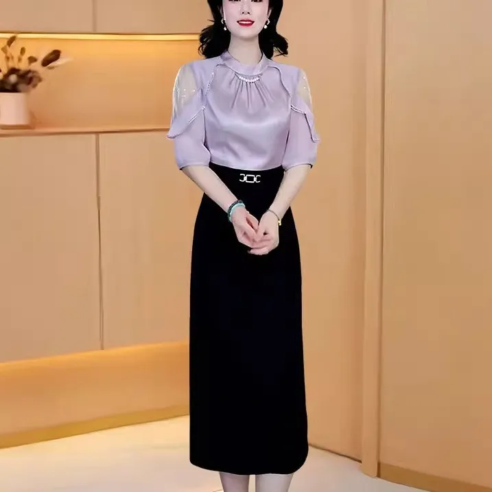 假两件气质连衣裙女2025夏季妈妈装修身显瘦高级女装洋气时髦气质