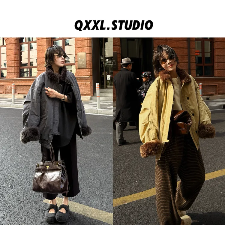 邱小小丽呀 冬季新款复古工装毛毛派克服女百搭宽松小个子厚外套