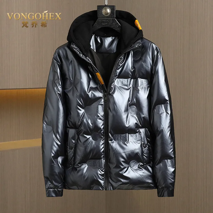 VONGOHEX亮面羽绒服男冬季保暖防风加厚帽子可拆卸潮流外套新款