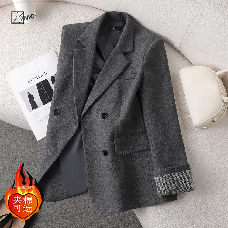 『格雷调』高级感灰色呢子小西装外套女2025秋冬新宽松休闲加厚西服