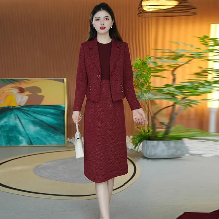 秋季妈妈时尚西装套装修身显瘦气质连衣裙中老年女装洋气减龄裙子