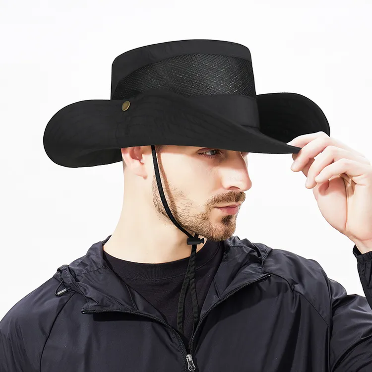 春夏季男女户外大檐渔夫帽透气网纱登山钓鱼可折叠丛林速干帽夏天