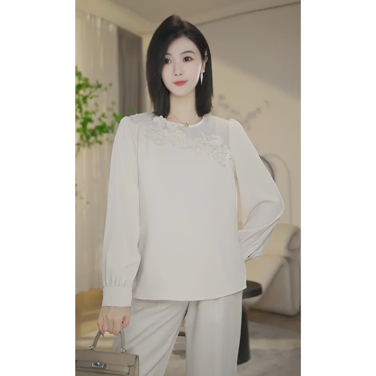 【杨杨专属】专柜新款国风刺绣气质宽松洋气衬衫女8593028A米灰色