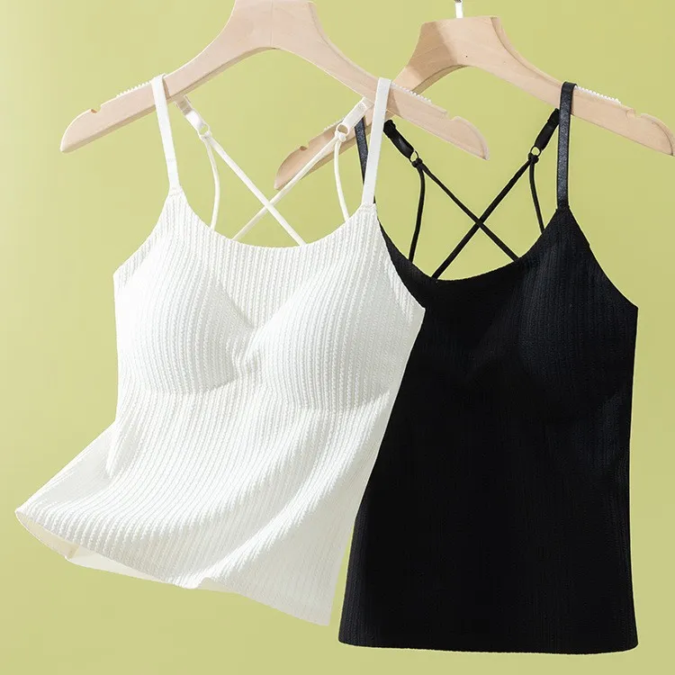 夏季爆款条纹百搭吊带背心女内搭外穿收副乳显瘦无痕交叉美背