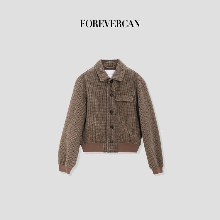 FOREVERCAN“科威特”复古英伦感100美丽诺羊毛粗呢夹克外套SC22169