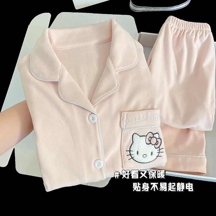 儿童睡衣女孩秋冬款保暖德绒小女孩卡通KT中大童宝宝厚款家居服