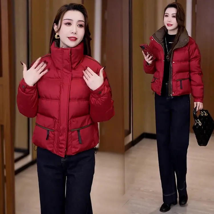 时尚短款羽绒棉服女2024冬季新款洋气显瘦小个子保暖立领棉袄外套
