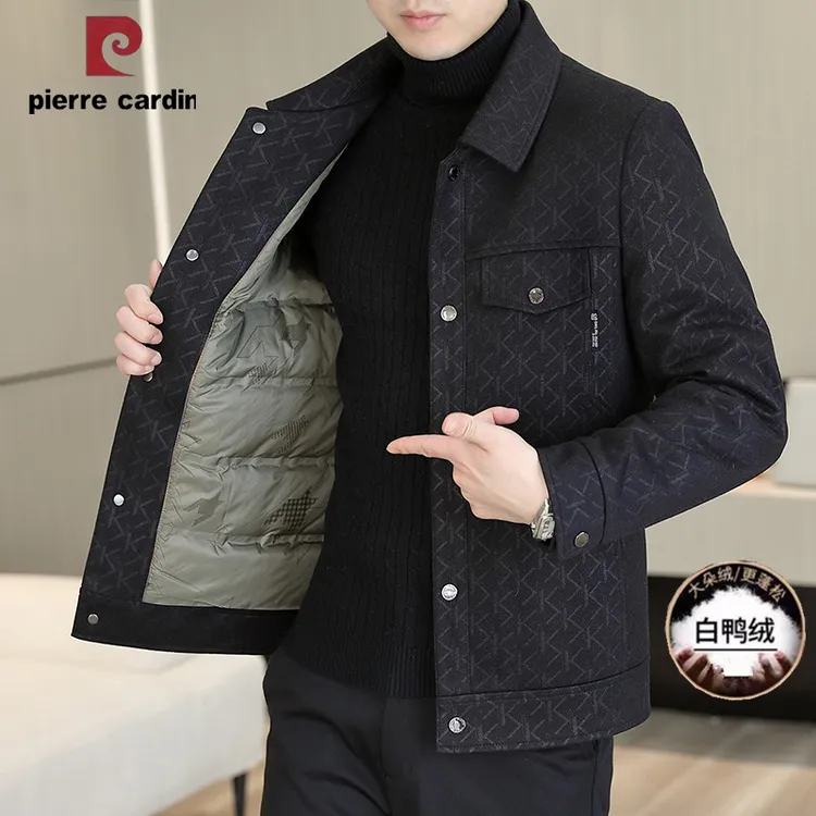 皮尔卡丹冬季新款男士羽绒服白鸭绒高端帅气保暖翻领商务休闲外套