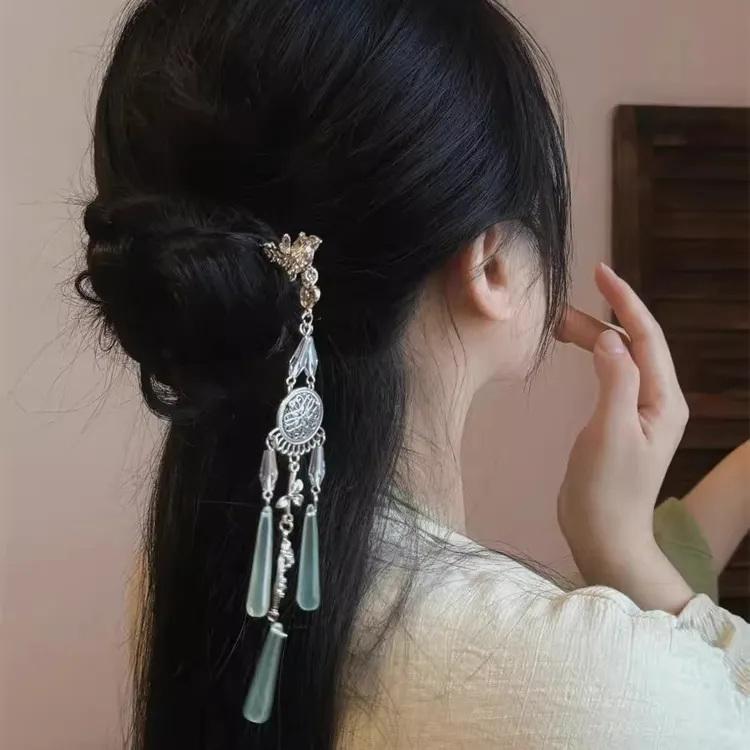 新中式流苏发簪女古风汉服发钗后脑勺盘头发簪子复古民族旗袍头饰