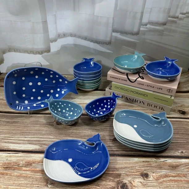 4【鲸鱼系列】碗盘碟 釉下彩工艺日用瓷微波炉洗碗机烤箱等均可使用