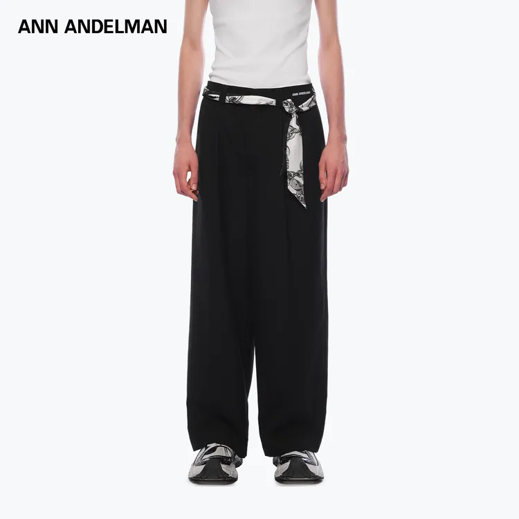ANN ANDELMAN 男女同款丝巾休闲西裤宽松直筒黑色阔腿垂感西装裤