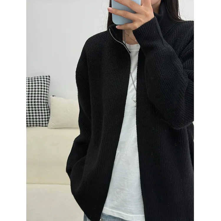 立领针织开衫毛衣男女cleanfit高级感痞帅卫衣美式复古慵懒风外套