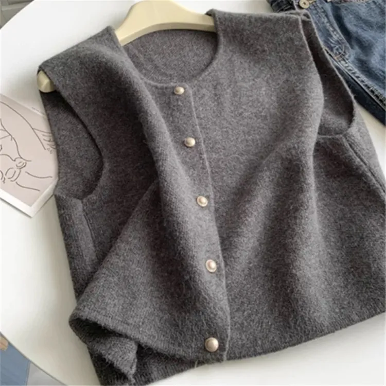 小香风韩版宽松显瘦外穿纯色针织马甲开衫上衣女春秋毛衣坎肩洋气