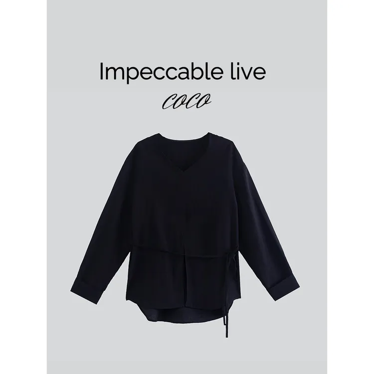 Impeccable【纸片人】新款长袖宽松慵懒风设计感上衣25C177