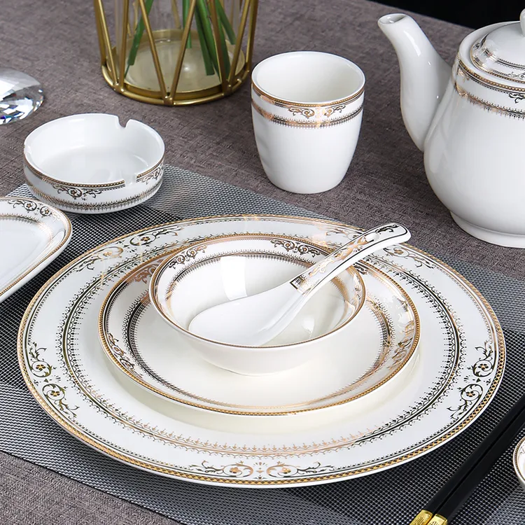 欧式餐具描金工艺陶瓷餐具套装酒店餐厅摆台餐具套装餐馆碗碟餐具